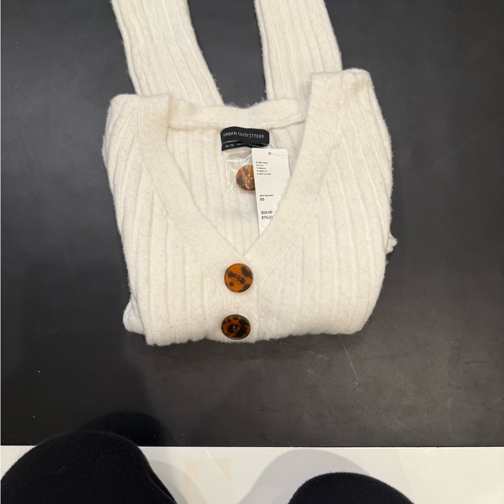 Urban Outfitters Cream Knit Cardigan with Tan Buttons